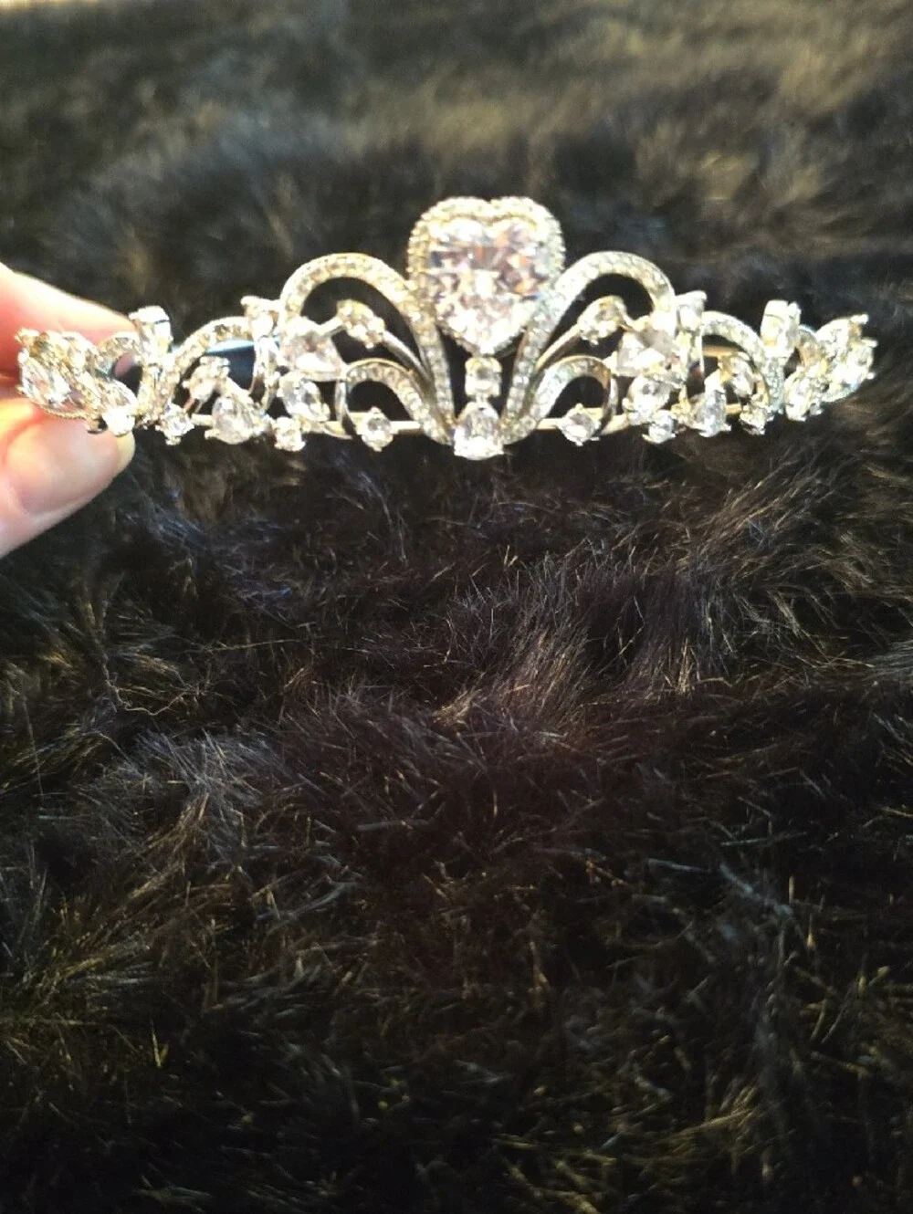 Silver Crystal Heart Tiara Headband